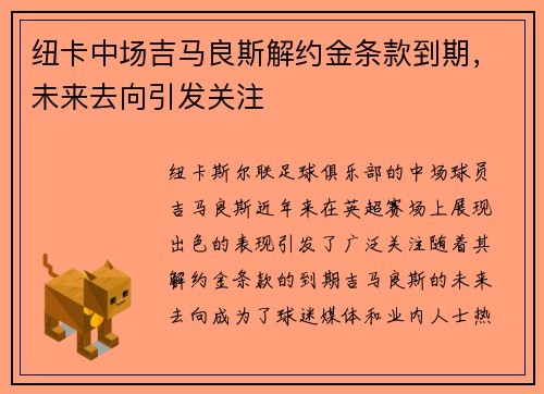 纽卡中场吉马良斯解约金条款到期，未来去向引发关注