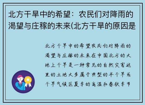 北方干旱中的希望：农民们对降雨的渴望与庄稼的未来(北方干旱的原因是什么)