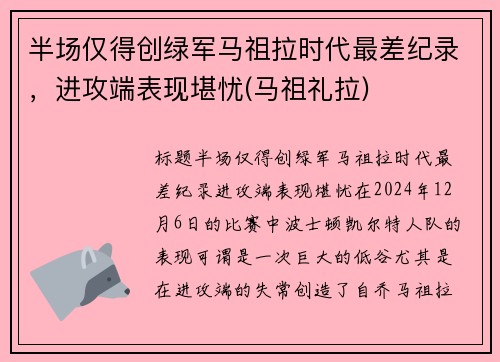 半场仅得创绿军马祖拉时代最差纪录，进攻端表现堪忧(马祖礼拉)