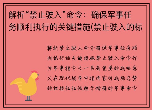 解析“禁止驶入”命令：确保军事任务顺利执行的关键措施(禁止驶入的标志是怎样的)