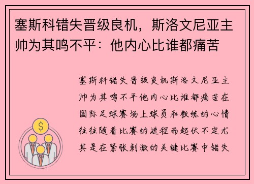 塞斯科错失晋级良机，斯洛文尼亚主帅为其鸣不平：他内心比谁都痛苦