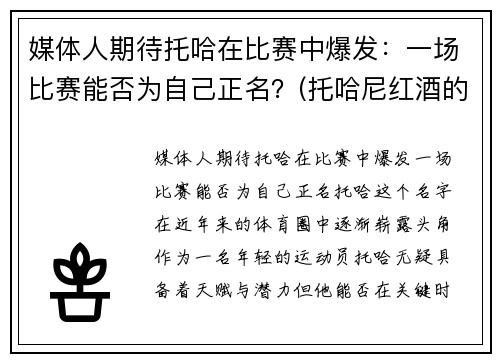 媒体人期待托哈在比赛中爆发：一场比赛能否为自己正名？(托哈尼红酒的价格)